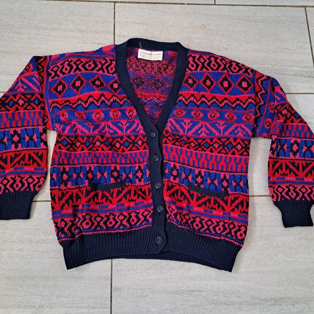 % Peruvian Connection Pima Cotton Intarsia Aztec Tribal Heavy Knit Sweater